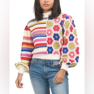 Farm Rio rainbow crochet sweater